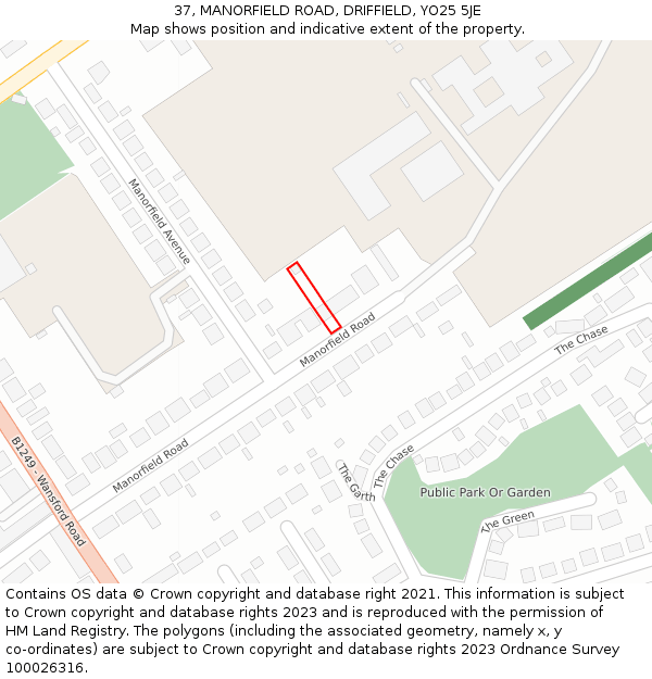 37, MANORFIELD ROAD, DRIFFIELD, YO25 5JE: Location map and indicative extent of plot