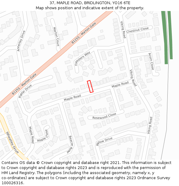 37, MAPLE ROAD, BRIDLINGTON, YO16 6TE: Location map and indicative extent of plot