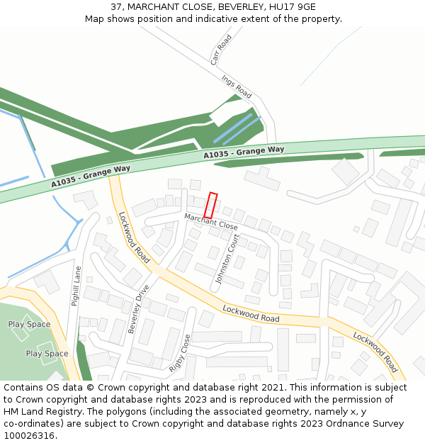 37, MARCHANT CLOSE, BEVERLEY, HU17 9GE: Location map and indicative extent of plot