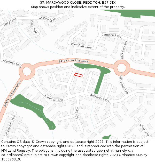 37, MARCHWOOD CLOSE, REDDITCH, B97 6TX: Location map and indicative extent of plot