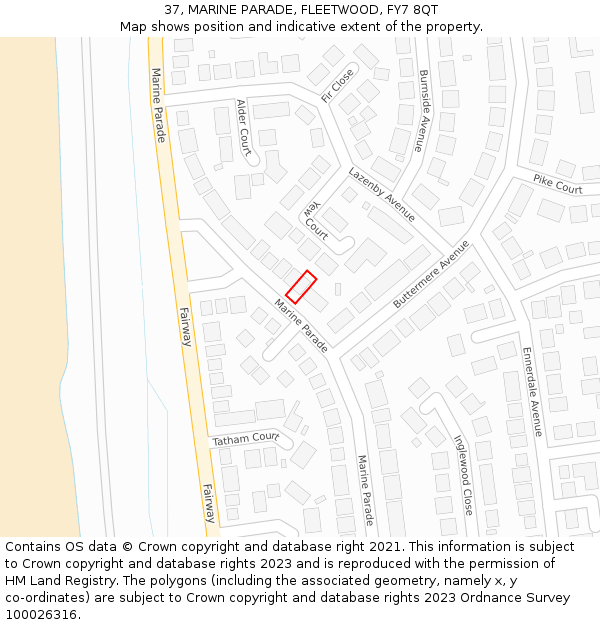 37, MARINE PARADE, FLEETWOOD, FY7 8QT: Location map and indicative extent of plot