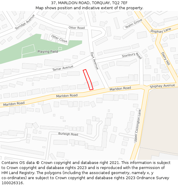 37, MARLDON ROAD, TORQUAY, TQ2 7EF: Location map and indicative extent of plot