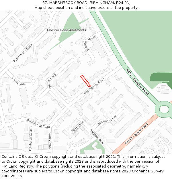 37, MARSHBROOK ROAD, BIRMINGHAM, B24 0NJ: Location map and indicative extent of plot