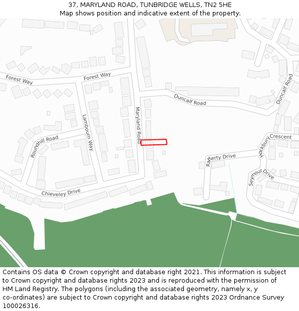 37, MARYLAND ROAD, TUNBRIDGE WELLS, TN2 5HE: Location map and indicative extent of plot