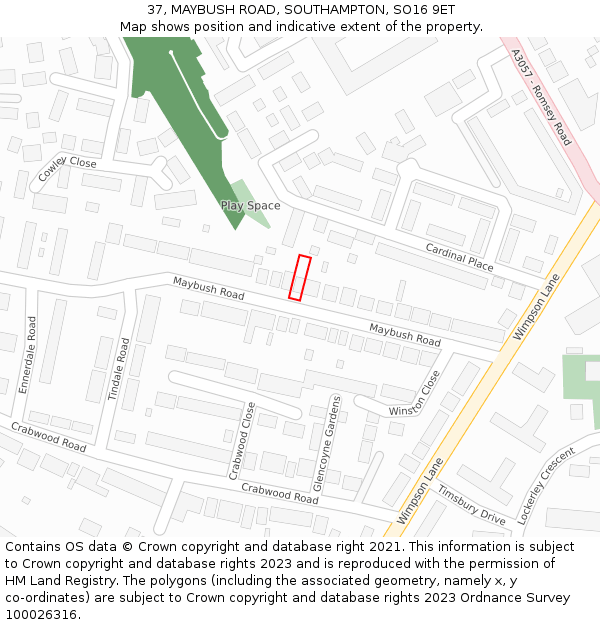 37, MAYBUSH ROAD, SOUTHAMPTON, SO16 9ET: Location map and indicative extent of plot