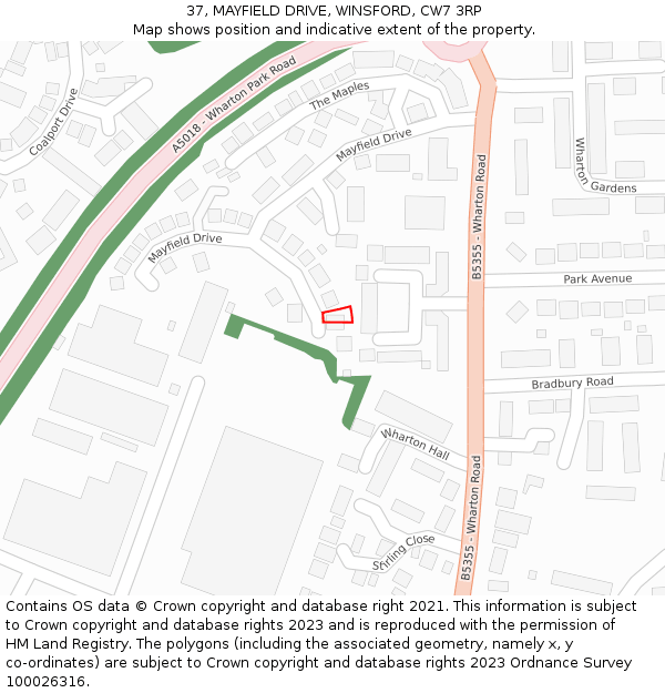 37, MAYFIELD DRIVE, WINSFORD, CW7 3RP: Location map and indicative extent of plot