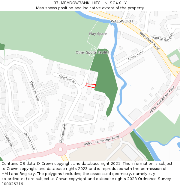 37, MEADOWBANK, HITCHIN, SG4 0HY: Location map and indicative extent of plot