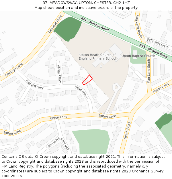 37, MEADOWSWAY, UPTON, CHESTER, CH2 1HZ: Location map and indicative extent of plot