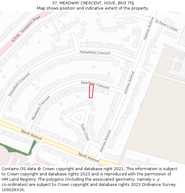 37, MEADWAY CRESCENT, HOVE, BN3 7NJ: Location map and indicative extent of plot