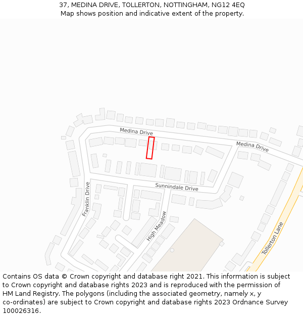 37, MEDINA DRIVE, TOLLERTON, NOTTINGHAM, NG12 4EQ: Location map and indicative extent of plot