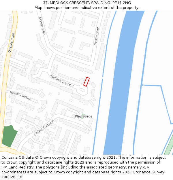 37, MEDLOCK CRESCENT, SPALDING, PE11 2NG: Location map and indicative extent of plot