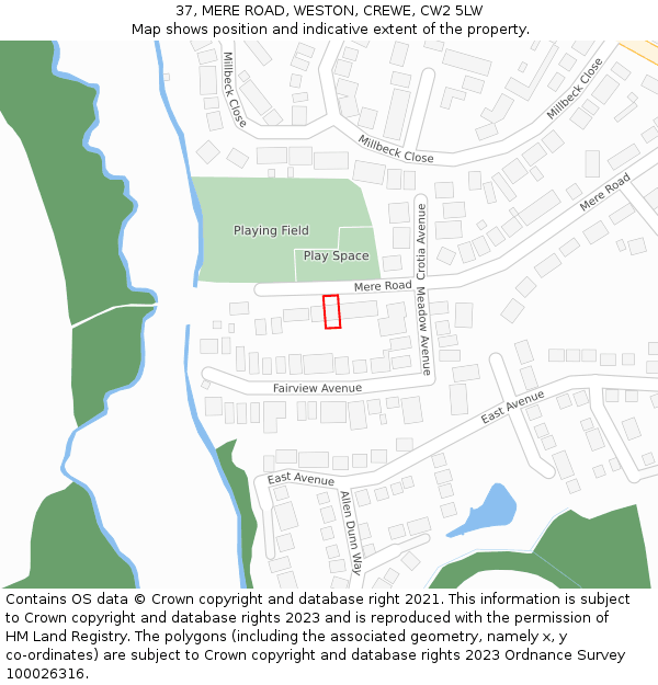 37, MERE ROAD, WESTON, CREWE, CW2 5LW: Location map and indicative extent of plot