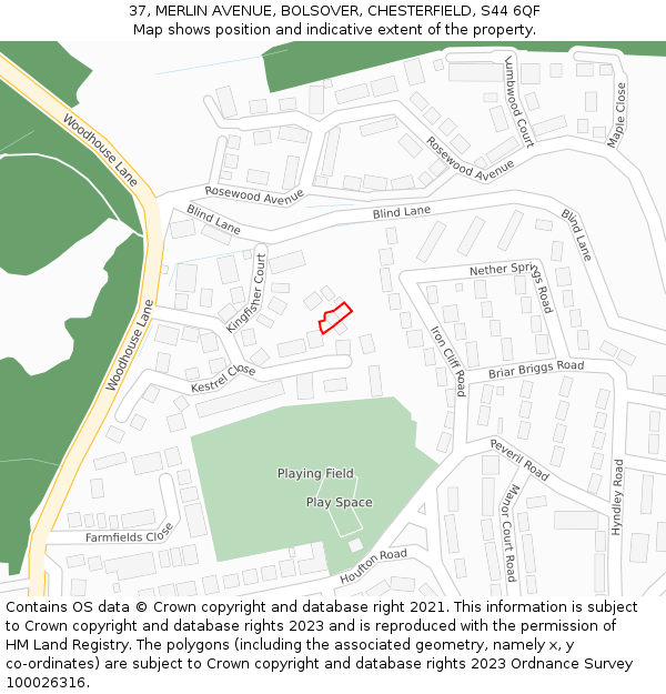 37, MERLIN AVENUE, BOLSOVER, CHESTERFIELD, S44 6QF: Location map and indicative extent of plot