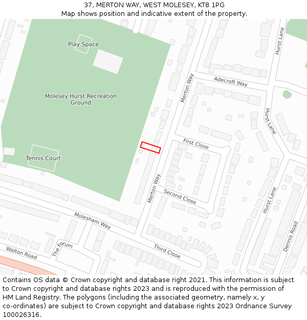 37, MERTON WAY, WEST MOLESEY, KT8 1PG: Location map and indicative extent of plot