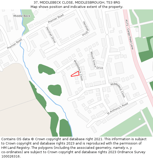 37, MIDDLEBECK CLOSE, MIDDLESBROUGH, TS3 8RG: Location map and indicative extent of plot