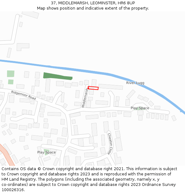 37, MIDDLEMARSH, LEOMINSTER, HR6 8UP: Location map and indicative extent of plot