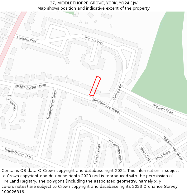 37, MIDDLETHORPE GROVE, YORK, YO24 1JW: Location map and indicative extent of plot