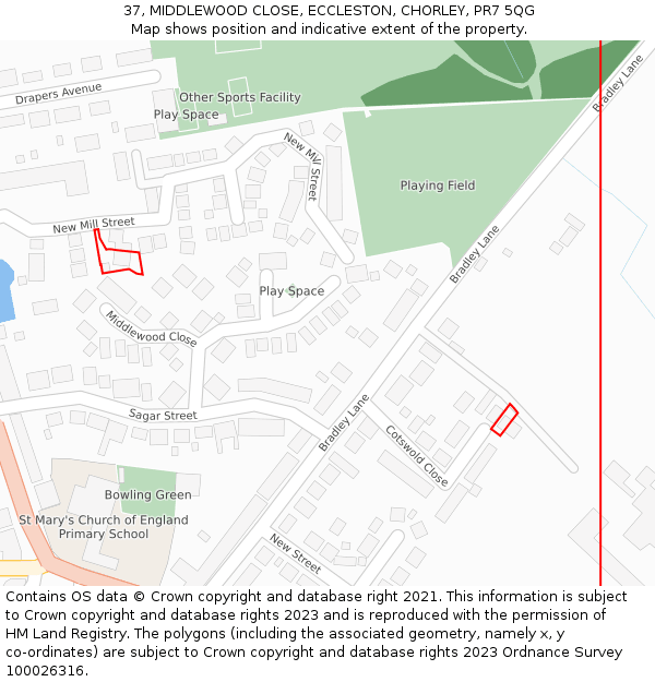 37, MIDDLEWOOD CLOSE, ECCLESTON, CHORLEY, PR7 5QG: Location map and indicative extent of plot