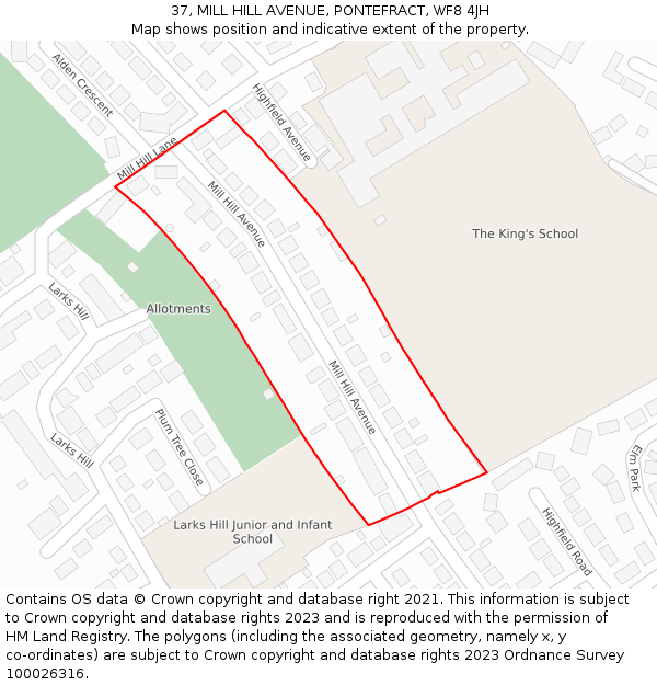 37, MILL HILL AVENUE, PONTEFRACT, WF8 4JH: Location map and indicative extent of plot