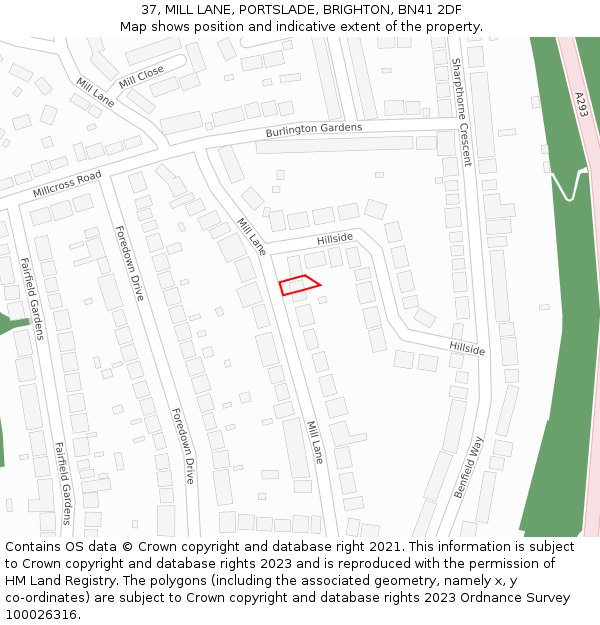 37, MILL LANE, PORTSLADE, BRIGHTON, BN41 2DF: Location map and indicative extent of plot