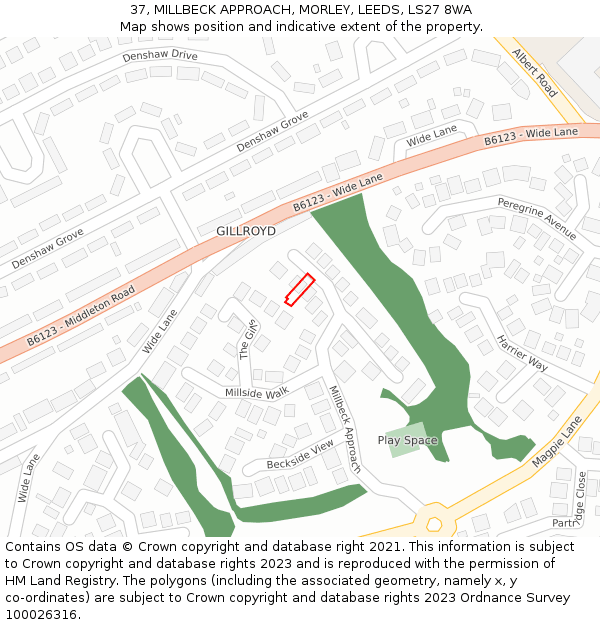 37, MILLBECK APPROACH, MORLEY, LEEDS, LS27 8WA: Location map and indicative extent of plot