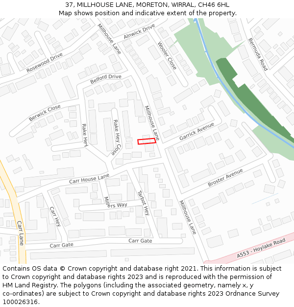37, MILLHOUSE LANE, MORETON, WIRRAL, CH46 6HL: Location map and indicative extent of plot