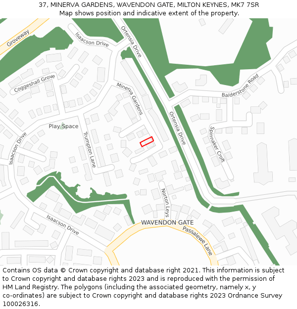 37, MINERVA GARDENS, WAVENDON GATE, MILTON KEYNES, MK7 7SR: Location map and indicative extent of plot