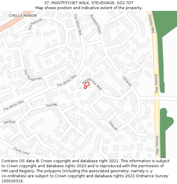 37, MONTFITCHET WALK, STEVENAGE, SG2 7DT: Location map and indicative extent of plot