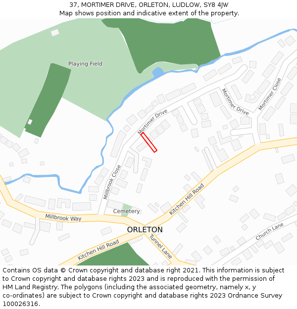 37, MORTIMER DRIVE, ORLETON, LUDLOW, SY8 4JW: Location map and indicative extent of plot