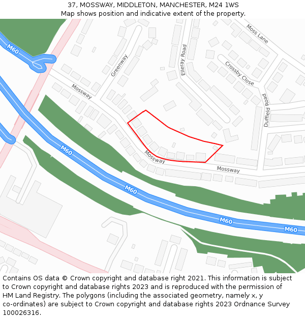 37, MOSSWAY, MIDDLETON, MANCHESTER, M24 1WS: Location map and indicative extent of plot