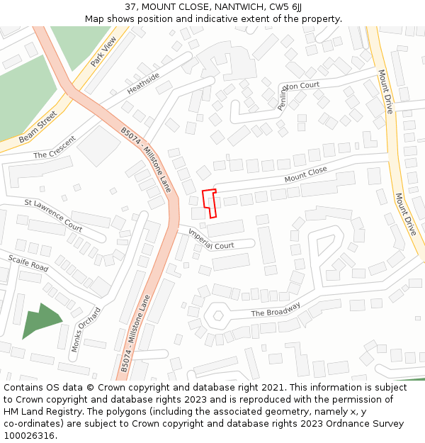 37, MOUNT CLOSE, NANTWICH, CW5 6JJ: Location map and indicative extent of plot