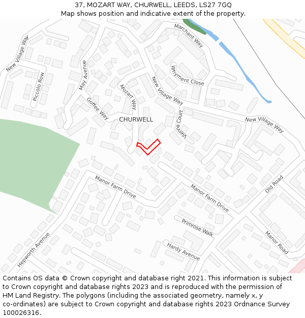 37, MOZART WAY, CHURWELL, LEEDS, LS27 7GQ: Location map and indicative extent of plot