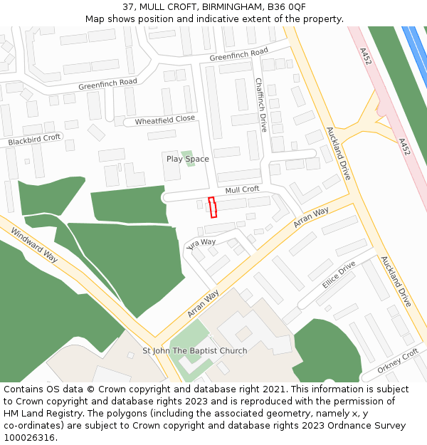 37, MULL CROFT, BIRMINGHAM, B36 0QF: Location map and indicative extent of plot