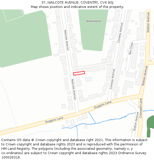 37, NAILCOTE AVENUE, COVENTRY, CV4 9GJ: Location map and indicative extent of plot