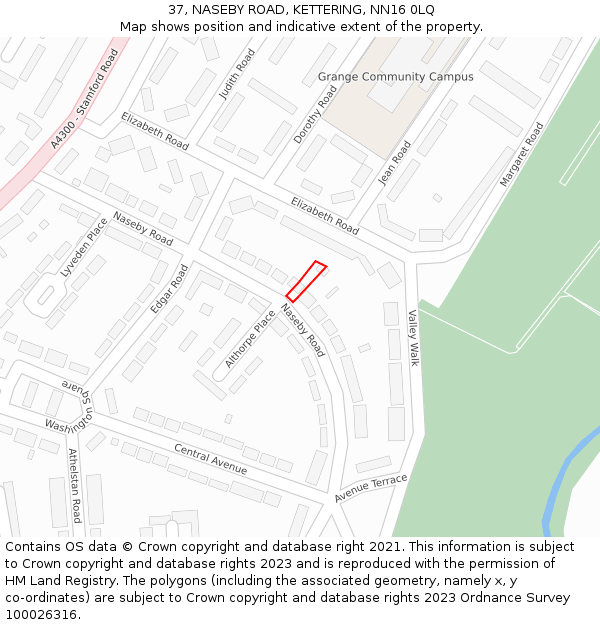 37, NASEBY ROAD, KETTERING, NN16 0LQ: Location map and indicative extent of plot