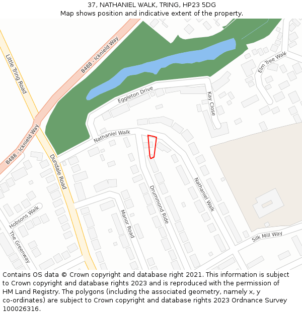 37, NATHANIEL WALK, TRING, HP23 5DG: Location map and indicative extent of plot