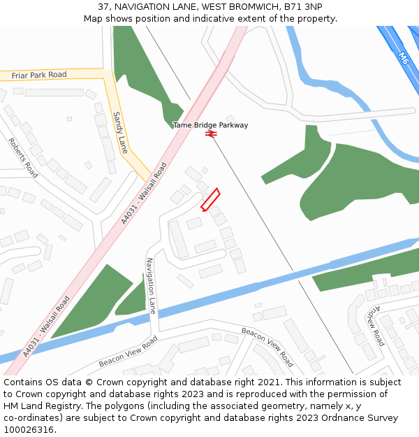 37, NAVIGATION LANE, WEST BROMWICH, B71 3NP: Location map and indicative extent of plot