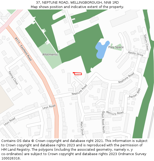 37, NEPTUNE ROAD, WELLINGBOROUGH, NN8 1RD: Location map and indicative extent of plot