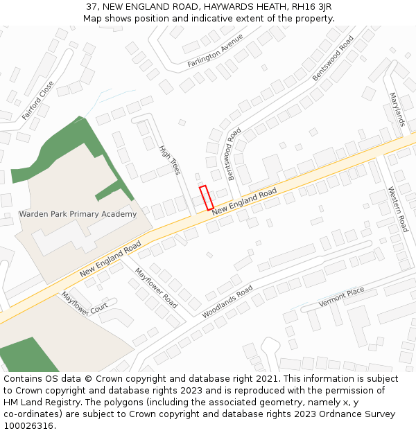 37, NEW ENGLAND ROAD, HAYWARDS HEATH, RH16 3JR: Location map and indicative extent of plot