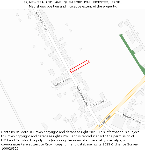 37, NEW ZEALAND LANE, QUENIBOROUGH, LEICESTER, LE7 3FU: Location map and indicative extent of plot