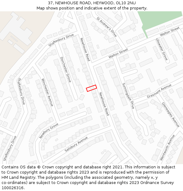 37, NEWHOUSE ROAD, HEYWOOD, OL10 2NU: Location map and indicative extent of plot