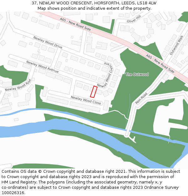 37, NEWLAY WOOD CRESCENT, HORSFORTH, LEEDS, LS18 4LW: Location map and indicative extent of plot