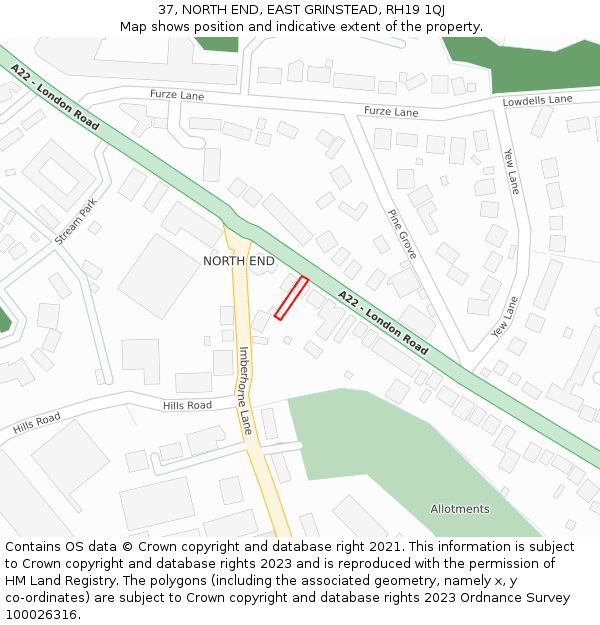 37, NORTH END, EAST GRINSTEAD, RH19 1QJ: Location map and indicative extent of plot
