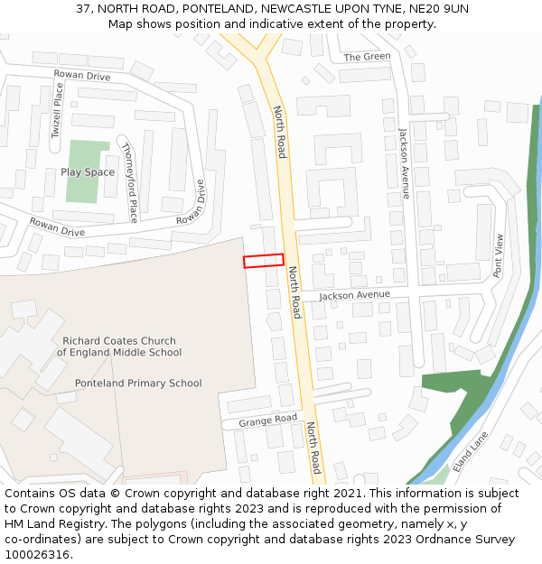 37, NORTH ROAD, PONTELAND, NEWCASTLE UPON TYNE, NE20 9UN: Location map and indicative extent of plot