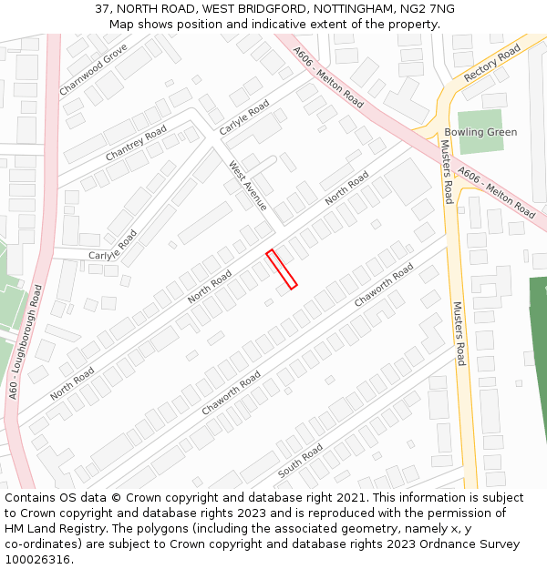 37, NORTH ROAD, WEST BRIDGFORD, NOTTINGHAM, NG2 7NG: Location map and indicative extent of plot