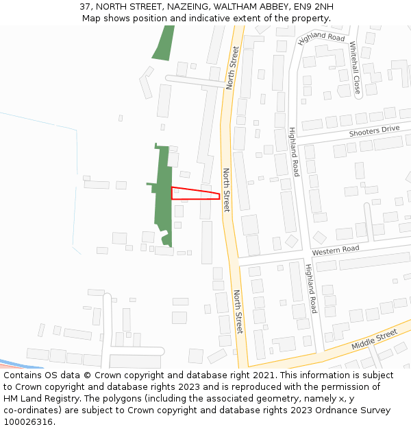 37, NORTH STREET, NAZEING, WALTHAM ABBEY, EN9 2NH: Location map and indicative extent of plot