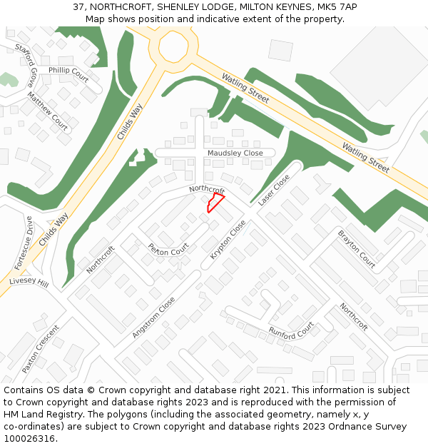 37, NORTHCROFT, SHENLEY LODGE, MILTON KEYNES, MK5 7AP: Location map and indicative extent of plot