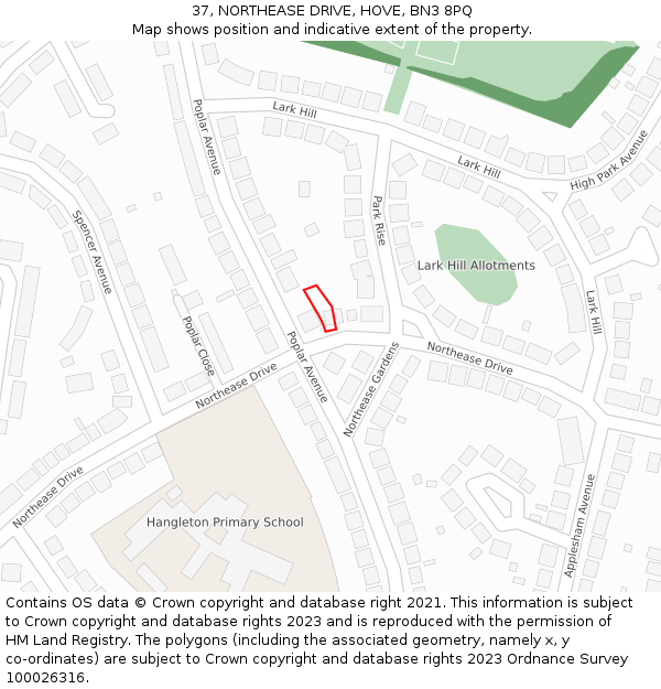 37, NORTHEASE DRIVE, HOVE, BN3 8PQ: Location map and indicative extent of plot