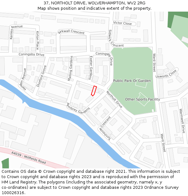 37, NORTHOLT DRIVE, WOLVERHAMPTON, WV2 2RG: Location map and indicative extent of plot