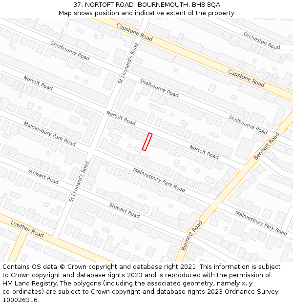 37, NORTOFT ROAD, BOURNEMOUTH, BH8 8QA: Location map and indicative extent of plot